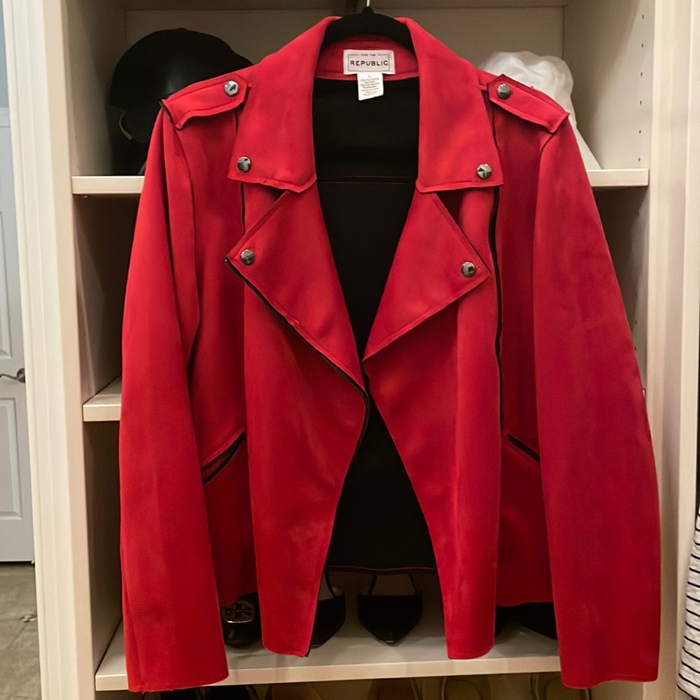 For the Republic Red Suede Moto Jacket